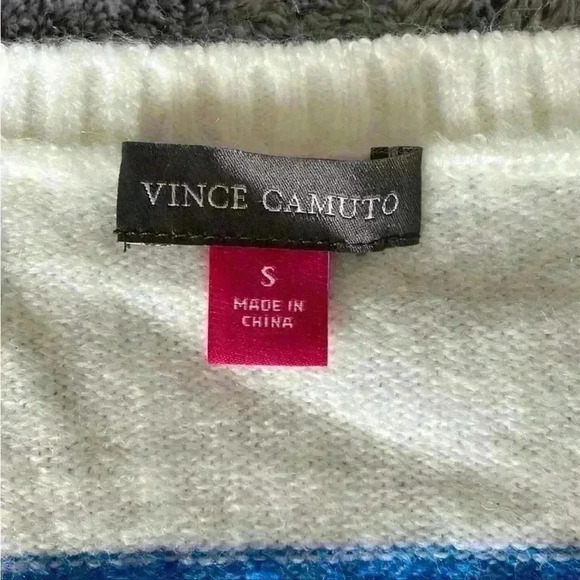 Vince Camuto Stripe V-Neck Sweater in Palace Blue Size Small NWT - Picture 2 of 6